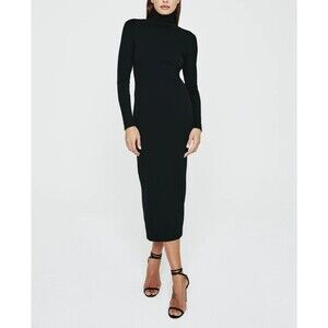 Adriano Goldschmied Small Chelsen Turtleneck Midi Dress Black Bodycon Fitted NWT